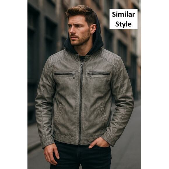 Surplus Faux Leather Hoodie Jacket Men’s M Gray Biker Bomber Fleece Lined - Picture 2 of 9